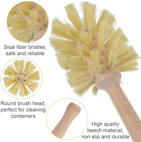 6 Pcs Bottle Brush, Natural Wood Dish Brush Scrub Brush with Long Beechwood Handle Bristles for Cleaning Bottles Mugs Jars Glasses Dishes Vases Pitchers, 13.78 x 2.6 Inches - Image 3
