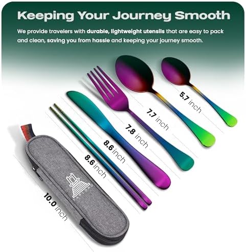 Taplord Portable Travel Silverware Set With Case, Includes 5 Pcs of Travel Utensils With Case, Stainless Steel Flatware Set For Camping, Easy to Travel, Lightweight (Multi) - Image 2