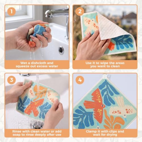 6 Pack Swedish Dishcloths for Kitchen,Abstract Floral Dish Towels with Clip - Image 6
