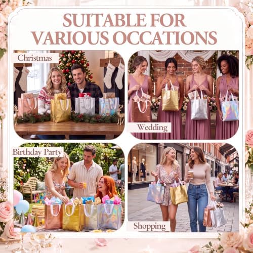 Eccliy 80 Pcs Reusable Gift Bags Set Glossy Grocery Gift Tote Bag with Handle for Wedding, Back to School, Halloween, Summer Party (10 x 8 x 4.7 Inch,Gold,Silver,Rose Gold,Holographic) - Image 6