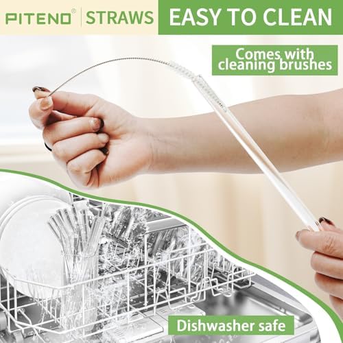 Piteno® 12Pcs Glass Straws with 4Pcs Brushes, Reusable Clear Glass Drinking Straws, 8.5''x10MM, Set of 6 Straight and 6 Bent with 4 Cleaning Brushes, Perfect for Smoothies, Milkshakes, Juice, Tea - Image 5