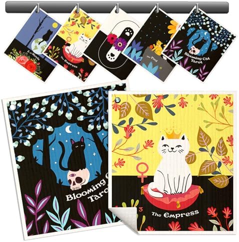 Miss Adola Swedish Dishcloths for Kitchen - 5 Pack Reusable Dish Cloths for Washing Dishes Absorbent Cute Funny Kitchen Towels Cleaning Sponge, New Cat by MissAdola