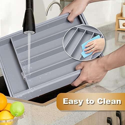 Besilord Bamboo Silverware Holder - Drawer Organizer with 5 Slots (Gray) - Image 6