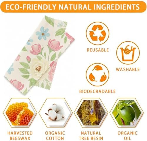 Reusable Beeswax Wraps, Watercolor Floral Beeswax Wraps, 9 PCS Eco-Friendly Food Storage, Organic Cotton, Sustainable, Zero Waste, Plastic-Free, For Sandwich, Bread, Bowl, 1XL, 3M, 5S - Image 3