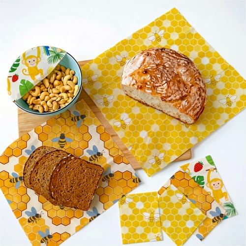 Reusable Beeswax Wraps, Bees Honeycomb Monkey Wraps, 9 Pack Eco-Friendly Food Storage, Organic, Sustainable, Zero Waste, Plastic-Free, for Sandwich, Fruit, Bowl, Bread, 1XL, 3M, 5S - Image 4