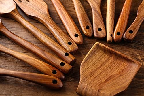 Kitchen Utensils Set, NAYAHOSE 12 Pcs Teak Wooden Cooking Spoons Spatula Spurtles Kit with Spoon Rest Whisk, Non-stick Natural Kitchen Tools - Image 5