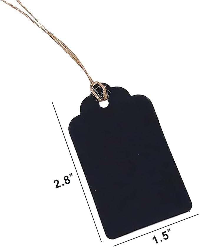 SallyFashion 100pcs Gift Tags with String Attached, 1.5 x 2.8 inch Black Gift Tags Paper Black Labels for Clothes DIY Crafts Wedding Holiday