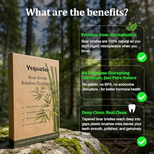 Premium Boar Bristle Bamboo Toothbrush (4 Pack) | 100% Plastic & Nylon Free | Gentle Deep Clean | Compostable Eco Friendly Zero Waste - Image 6