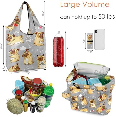 BeeGreen Dog Lover Gifts for Women Animals Reusable Grocery Bags Shopping Bags Bulk 6 Pack 50LBS X-Large Foldable-Machine Washable Shepherd Collie Bulldog Dog Paws Pet Bags - Image 3