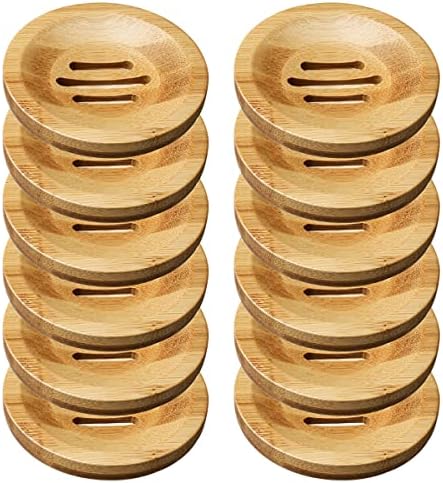 12 Pack Bamboo Soap Dishes, Round Soap Holders for Bathroom Or Kitchen by PimoysLivingNecessities
