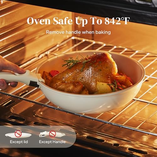 Redchef Ceramic Pots and Pans Set, Nonstick Kitchen Cookware Set with Detachable Handle, Non Toxic Cookware Set 16pcs, PFAS PFOA & PTFE Free, RV Ceramic Cookware for Camping, Dishwasher/Oven Safe - Image 4