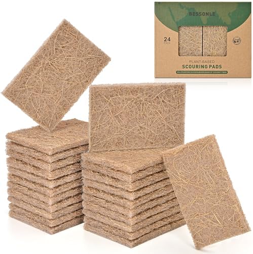 24 Pack Natural Scouring Pads - Heavy Duty Scrubbing Pads for Dishes - Non-Scratch - Reusable - Natural, Eco-Friendly, Biodegradable Sisal Fibers Sponges for Dishes, Compostable by Unknown