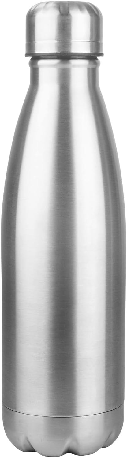 OWS 17oz Insulated Water Bottles Bulk 1/2/4 Pack, Metal Sports Water Bottles, Double Wall Vacuum BPA-Free Flask for School, Sports(silver 1pc)