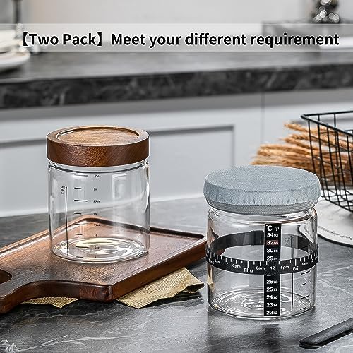 Wissy&Konny Sourdough Starter Jar 2Pack 35OZ with Ounce Scale Line,Date Marked Feeding Band, Thermometer, Sourdough Jar Scraper, Cloth Cover & Wood Lid, Wide Mouth for Sourdough Bread Baking - Image 5
