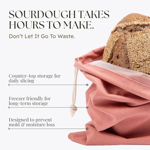 Sourdough Bread Bags for Homemade Bread, 2 Pack, Reusable Cotton Linen, Machine Washable, Freezer Safe - BPA-Free TPU Liner, Fits 2 Loaves Each, Beeswax Wrap Alternative, Drawstring Closure - Image 4