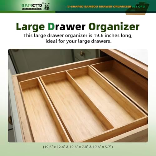 BAMOTTO CRAFTBAMBOO Large Long V-Shaped Bamboo Drawer Organizer Set of 3 - Image 4