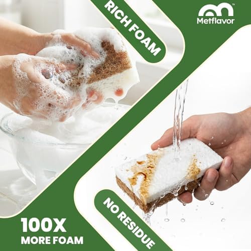 Metflavor Kitchen Sponges, 48 Count, Natural Sponge with Coconut Scrubber - Image 5