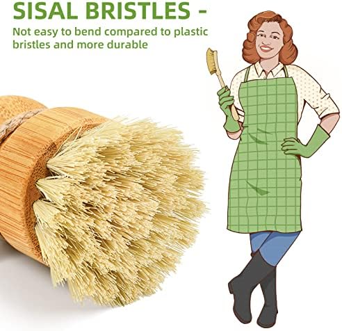 SUBEKYU Bamboo Dish Scrub Brush,Vegetable Brush,Produce Brush,1 Pack - Image 2