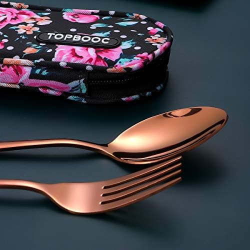 Travel Utensils,Reusable Silverware Set To Go Portable Cutlery Set with a Waterproof Carrying Case for Lunch Boxes Workplace Camping Picnic (Rosegold) - Image 5