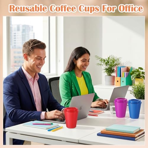 Honeydak 45 Pack 12 oz Reusable Coffee Cups with Lids Portable Tea Cups Reusable Hot Coffee Mugs Tumblers Bulk Plastic Tumblers Travel Drinks Mugs for Hot and Cold Drink (Light Colors,Classic) - Image 4