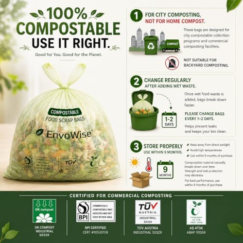 Compostable Food Scrap Bags, 2.6 Gal /10L, Handle-Tie, 100 Count - Image 2