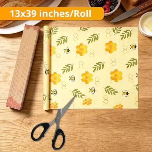 2 Rolls Reusable Beeswax Food Wrap Roll, 13x39 Inches Cut-to-Size Beeswax Paper for Bread, Sustainable Eco Friendly Cotton Food Storage Wraps for Cheese,Fruit,Vegetable,Washable,Plastic Free - Image 2