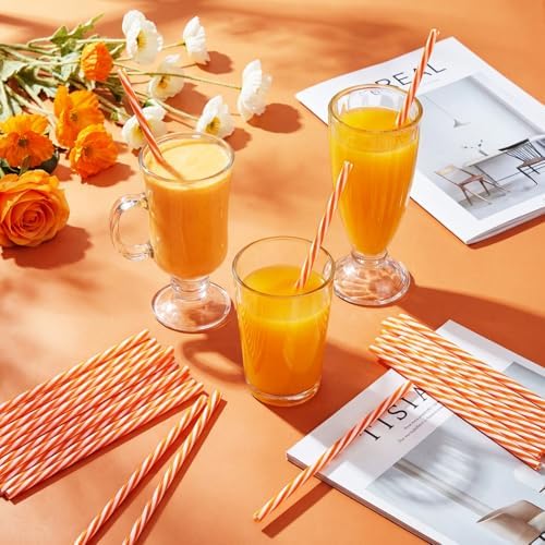 Honeydak 25 Pcs Reusable Plastic Straws Bulk,Orange and White Stripe - Image 7