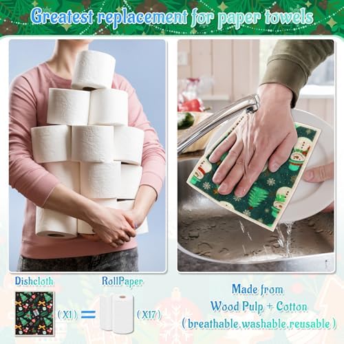 Lucomb 8 Pack Christmas Swedish Dishcloths Reusable, Kitchen Sponges Soft Absorbent Dish Towels Swedish Dish Cloths Washable Decorative for Kitchen Washing Dishes Bathroom Office Hand Towel Cleaning - Image 2