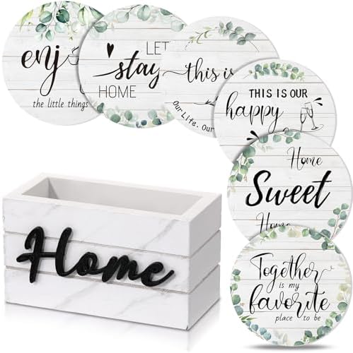 Queekay House Warming Gifts New Home Farmhouse Coasters Set of 6, Sage by Queekay