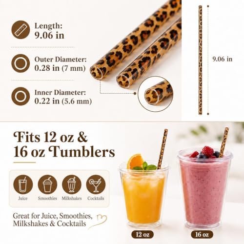 50 Pcs Reusable Leopard Print Plastic Drinking Straws with Cleaning Brush - Image 4