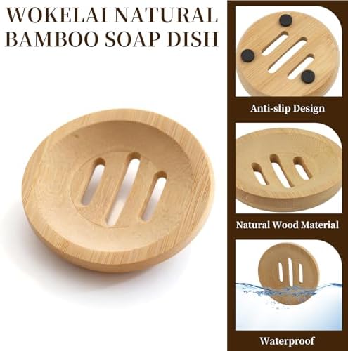 2 Pcs Bamboo Soap Holder Wooden Soap Dishes, Natural Soap Dish Wood Bar Soap Holder for Shower Home Bathroom, Shower Steamer Tray for Shampoo Bath Bomb Steamers (Round and Square) - Image 4