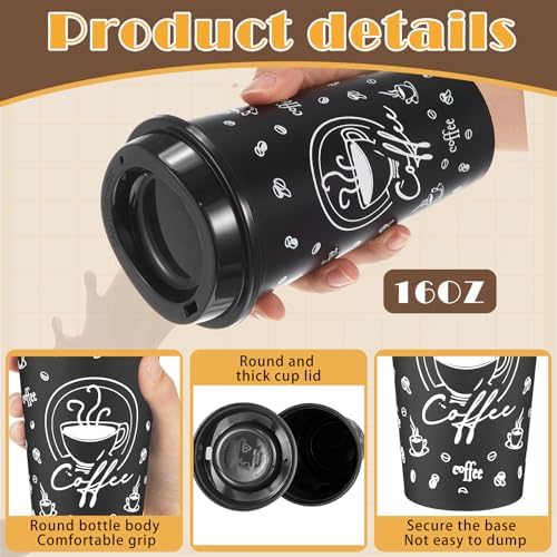 12 Sets Reusable Coffee Cups with Lids, 16oz, Black - Image 3
