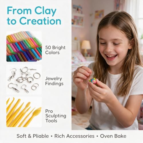 CyAJM Polymer Clay 50 Colors Oven Bake Modeling Clay Kit with Jewelry Tools - Image 2
