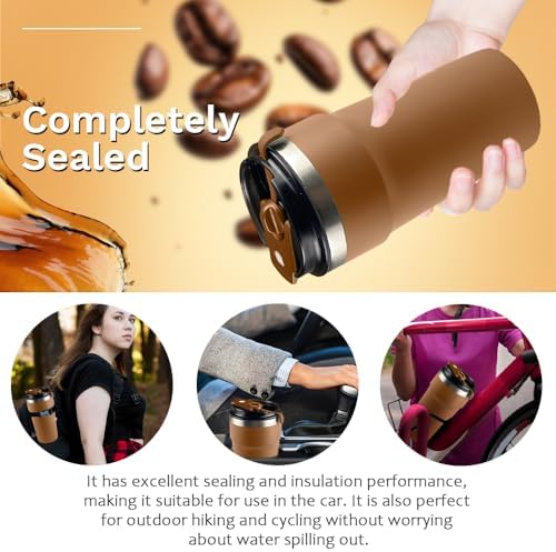 SPLMIFA Travel Coffee Mugs Leak-Proof, Reusable Coffee Cups with Lids, Stainless Steel Vacuum Insulated Coffee Tumblers, Thermal Insulation Cups for Men and Women Hot & Cold Drinks(4th-Brown, 16OZ) - Image 5
