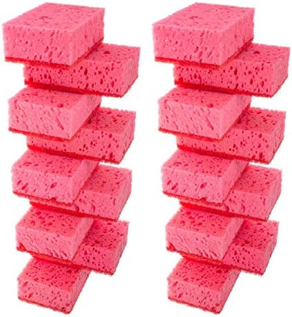Pink Multi Use Scrub Sponges. Made in Europe. 18 Pack, 4.3x2.8x1.4 inches. Odorless Heavy Duty & Non Scratch Fiber. Durable and Delicate Scrubber for Kitchen & Bathroom, Housekeeping & Outdoors by Okleen