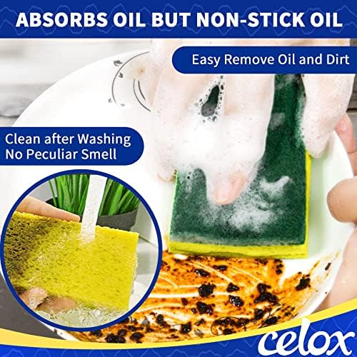 CELOX 6 Pack Dish Sponge for Kitchen, Dual Sided Scrub Heavy Duty, Non Scratch Sponges Perfect for Dishwashing and Household Cleaning, Highly Absorbent and Easy to Dry for Reuse - Image 2