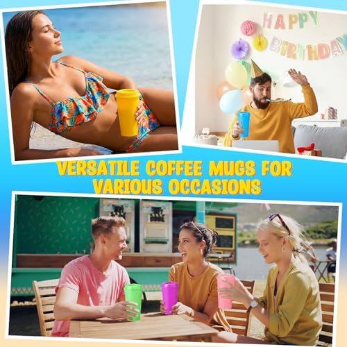 Honeydak 45 Pack 16 oz Reusable Coffee Cups with Lids Water Bottle Iced Coffee Travel Mug Portable Plastic Tea Tumblers Bulk for Hot and Cold Drinks Birthdays Party (Fresh,Classic) - Image 6
