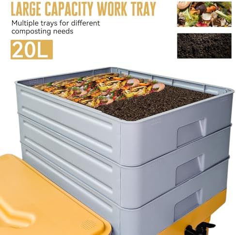 5-Tray Worm Composter,100L WormCompost Bin for Vermicomposting Starter, Indoor & Outdoor Worms Farm Composting Bin, Worm Compost Bin for Recycling Food Waste - Image 6