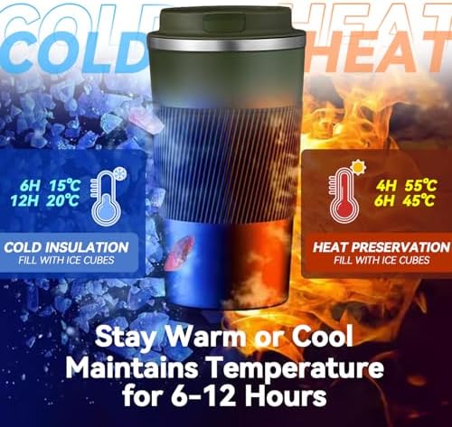 17OZ Travel Coffee Mug Insulated Coffee Cup with Spill Leak Proof Lid, Portable Stainless Steel Tumbler Reusable Hot and Cold Water Mug for Car, Daily, Camping- Military Green - Image 6