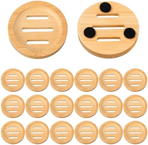 20 Pcs Round Bamboo Soap Dishes, Round Wooden Soaps Tray Soap Holder, Shampoo Bar Holders Bar Soaps Holder for Bathroom, Kitchen by Unknown