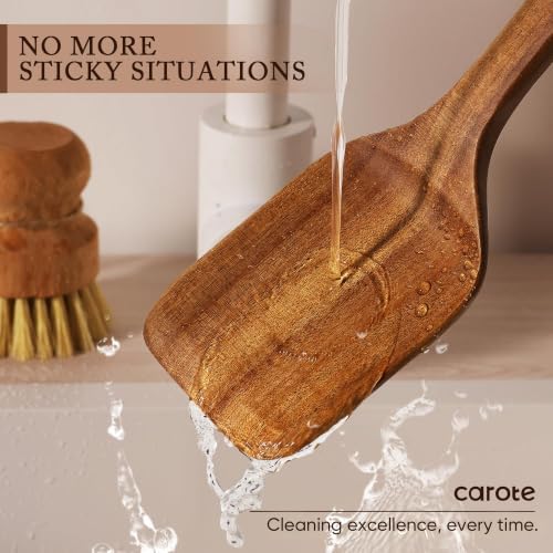 CAROTE Wooden Utensil Set, 8-Piece Acacia Wood Cooking Utensils - Image 5