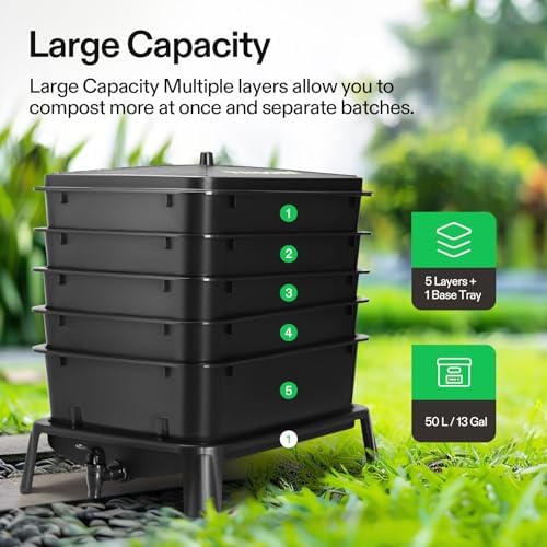 VIVOSUN 5-Layer Worm Compost Bin, 50L Worm Composter, Easy Setup Inclusive Worm Farm Kit for Recycling Food Waste - Image 2