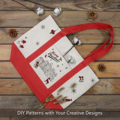 TOPDesign 6-Pack Canvas Tote Bags with an External Pocket, Reusable Grocery Shopping Bags, Top Zipper Closure, Daily Essentials (Red/Natural) - Image 3