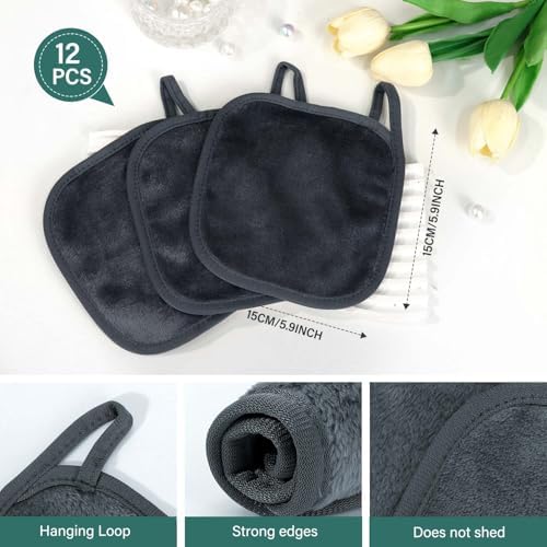 12 Pack Makeup Remover Cloth, 6" x 6" Reusable Makeup Remover Towels Face Washcloth for Washing Face, Makeup Remover Pads Cosmetic Face Wash (Grey) - Image 3