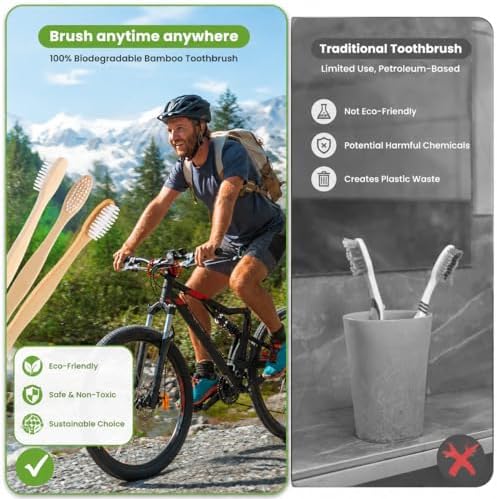 B Rush® 72Pack Bamboo Prepasted Toothbrush, Individually Wrapped Mini Travel Toothbrush with Pre-Pasted Mint Gel, Biodegradable Eco-Friendly Disposable Toothbrushes Travel Set for Adults & Kids - Image 5