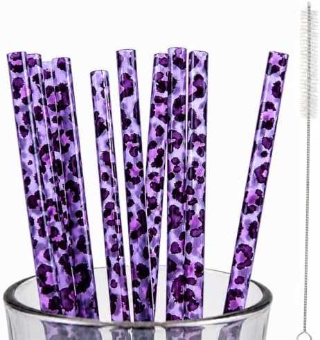 10 Pcs Reusable Leopard Straws Drinking Straw with Cleaning Brush by iamrzye