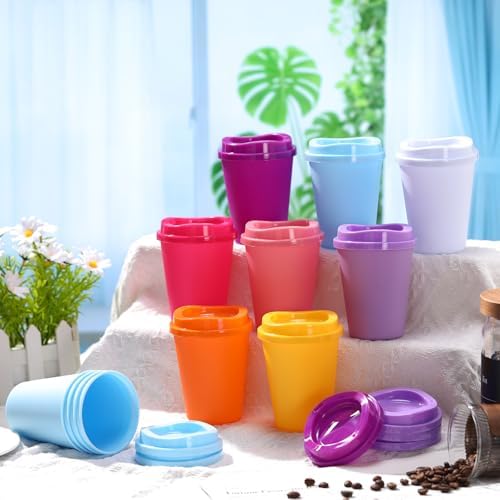 Honeydak 45 Pack 12 oz Reusable Coffee Cups with Lids Portable Tea Cups Reusable Hot Coffee Mugs Tumblers Bulk Plastic Tumblers Travel Drinks Mugs for Hot and Cold Drinks(Macaron Colors) - Image 3