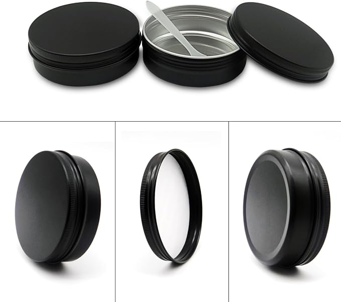6pack 100ml Aluminum Tin Jars, 100 Gram Empty Travel Cosmetic Sample Container with Screw Cap Lid, 100g Black Metal Tins Can for DIY Crafts, Lip Balms, Face Cream, Candle, Tea, Paint, Slime
