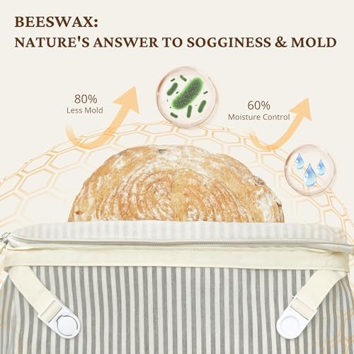 BRONYPRO Reusable Beeswax and Linen Bread Bags with Zipper, 2-Pack Waxed Bread Bags for Homemade Bread & Sourdough, Sustainable Sourdough Loaf Storage to Lock in Freshness, Large 17x12.6in, Grey - Image 4
