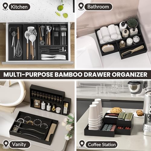 Bamboo Kitchen Drawer Organizer, 2-Pack, 9" x 6" x 2.5", Black - Image 5